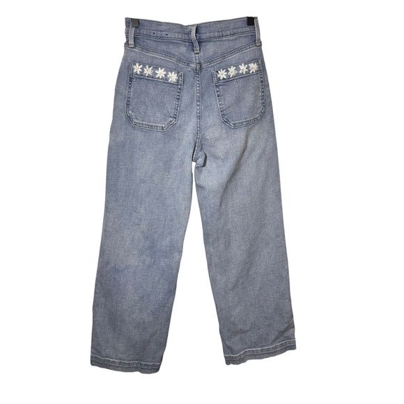 Gap High Rise Wide Leg Denim Blue Jeans Size 26 Embroidered Flowers & Bee - Picture 2 of 15